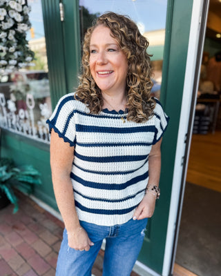 Sweet On Stripes Crochet Short Sleeve Sweater - The Southern Loft