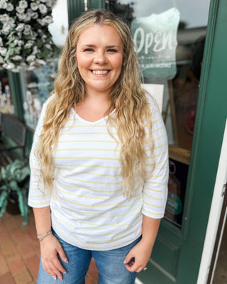 Sweet Summer Striped Jersey 3/4 V-Neck Tee - The Southern Loft