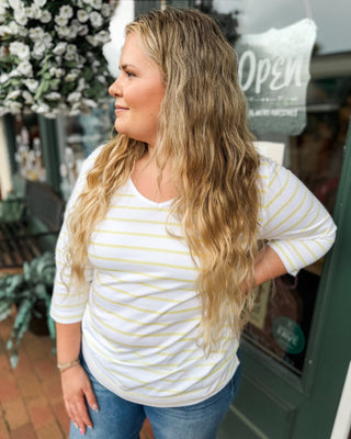 Sweet Summer Striped Jersey 3/4 V-Neck Tee - The Southern Loft