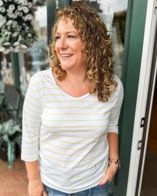 Sweet Summer Striped Jersey 3/4 V-Neck Tee - The Southern Loft