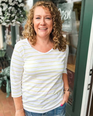 Sweet Summer Striped Jersey 3/4 V-Neck Tee - The Southern Loft