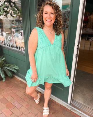 Sweet Talker Crochet Lace Trim Dress - The Southern Loft