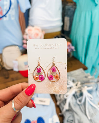 Teardrop Resin Flower Drop Earrings - The Southern Loft