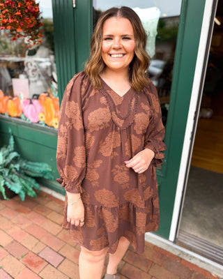 Textured in Blooms Floral V-Neck Babydoll Mini Dress - The Southern Loft