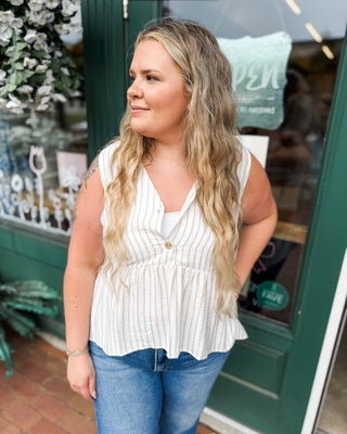 Timeless Sweet Summer Stripes Sleeveless Peplum Top - The Southern Loft