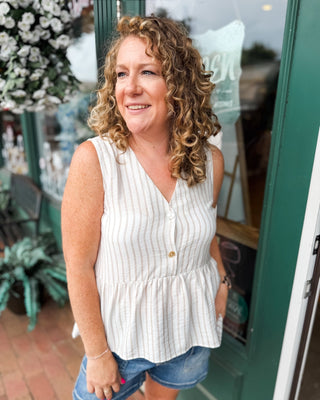 Timeless Sweet Summer Stripes Sleeveless Peplum Top - The Southern Loft