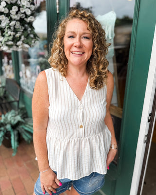 Timeless Sweet Summer Stripes Sleeveless Peplum Top - The Southern Loft