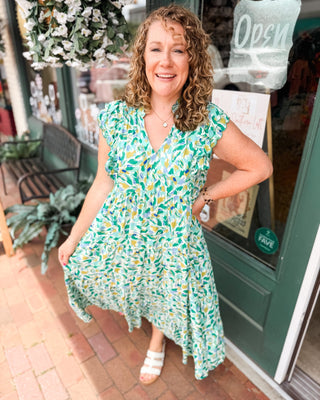 Tropical Escape Leaf Print Midi Dress - The Southern Loft