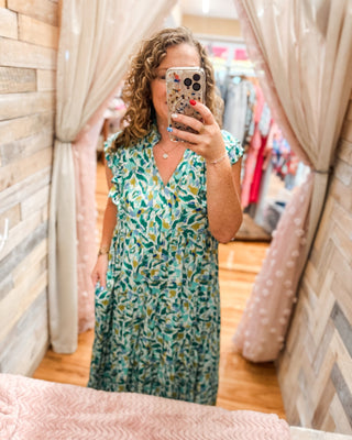 Tropical Escape Leaf Print Midi Dress - The Southern Loft