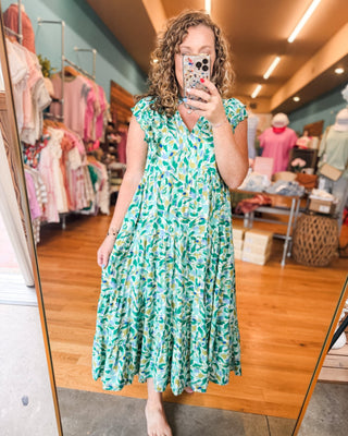 Tropical Escape Leaf Print Midi Dress - The Southern Loft