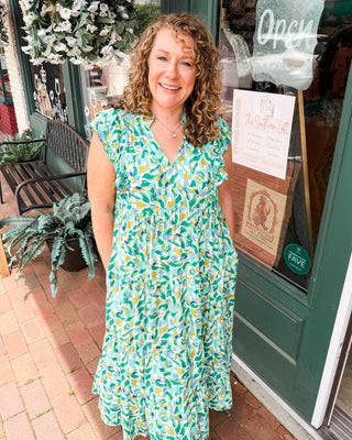 Tropical Escape Leaf Print Midi Dress - The Southern Loft