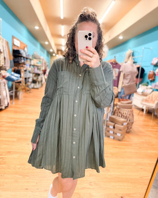 Uptown Poise Pleated Shirt Dress - The Southern Loft