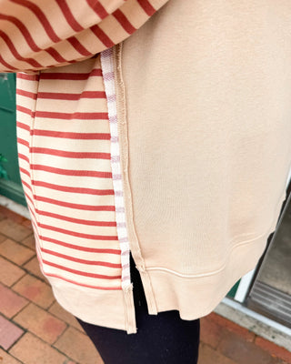 Weekend Well Spent French Terry Raw Trim Striped Pullover - The Southern Loft