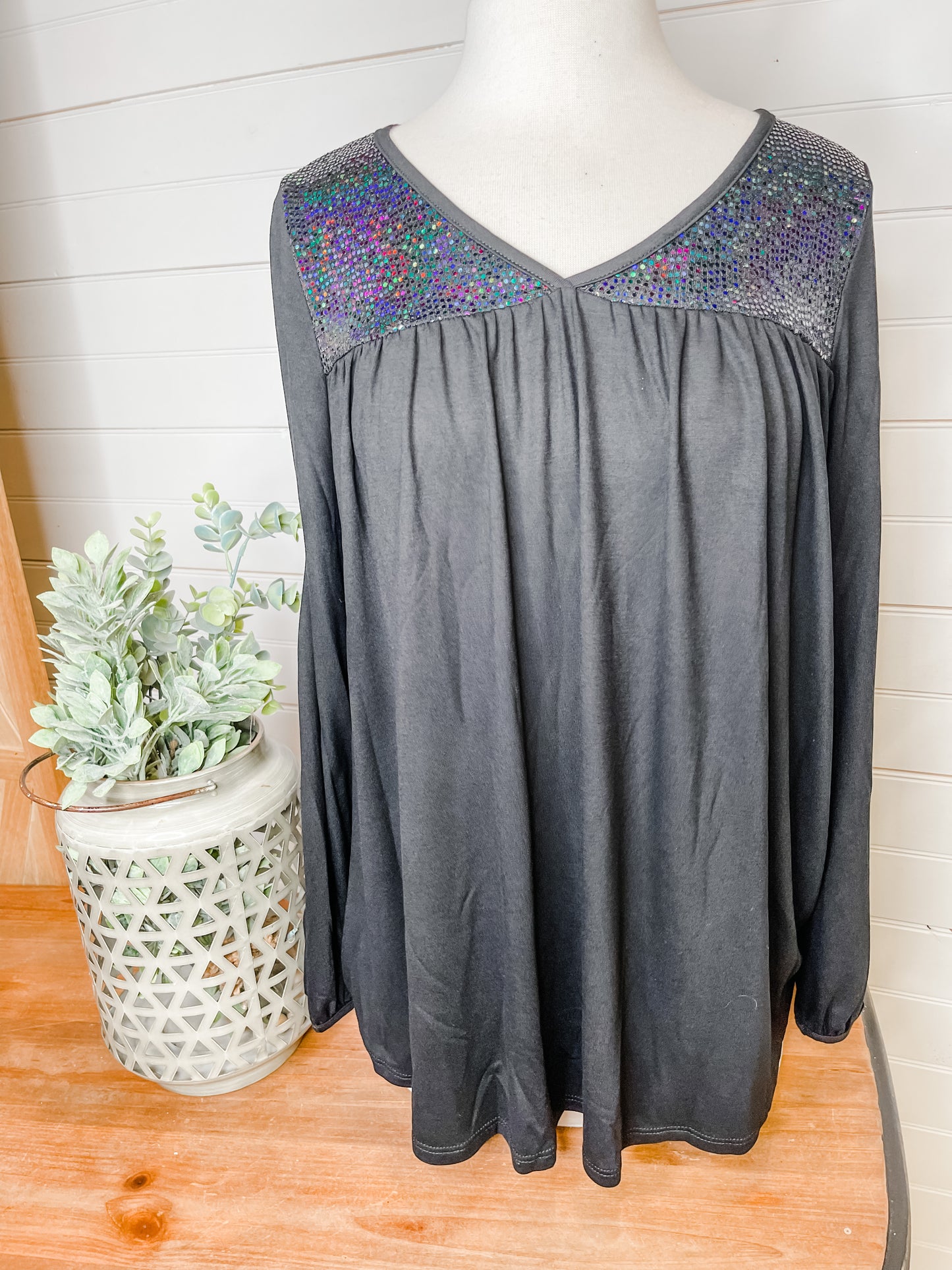 Sparkling Shoulders Long Sleeve Top