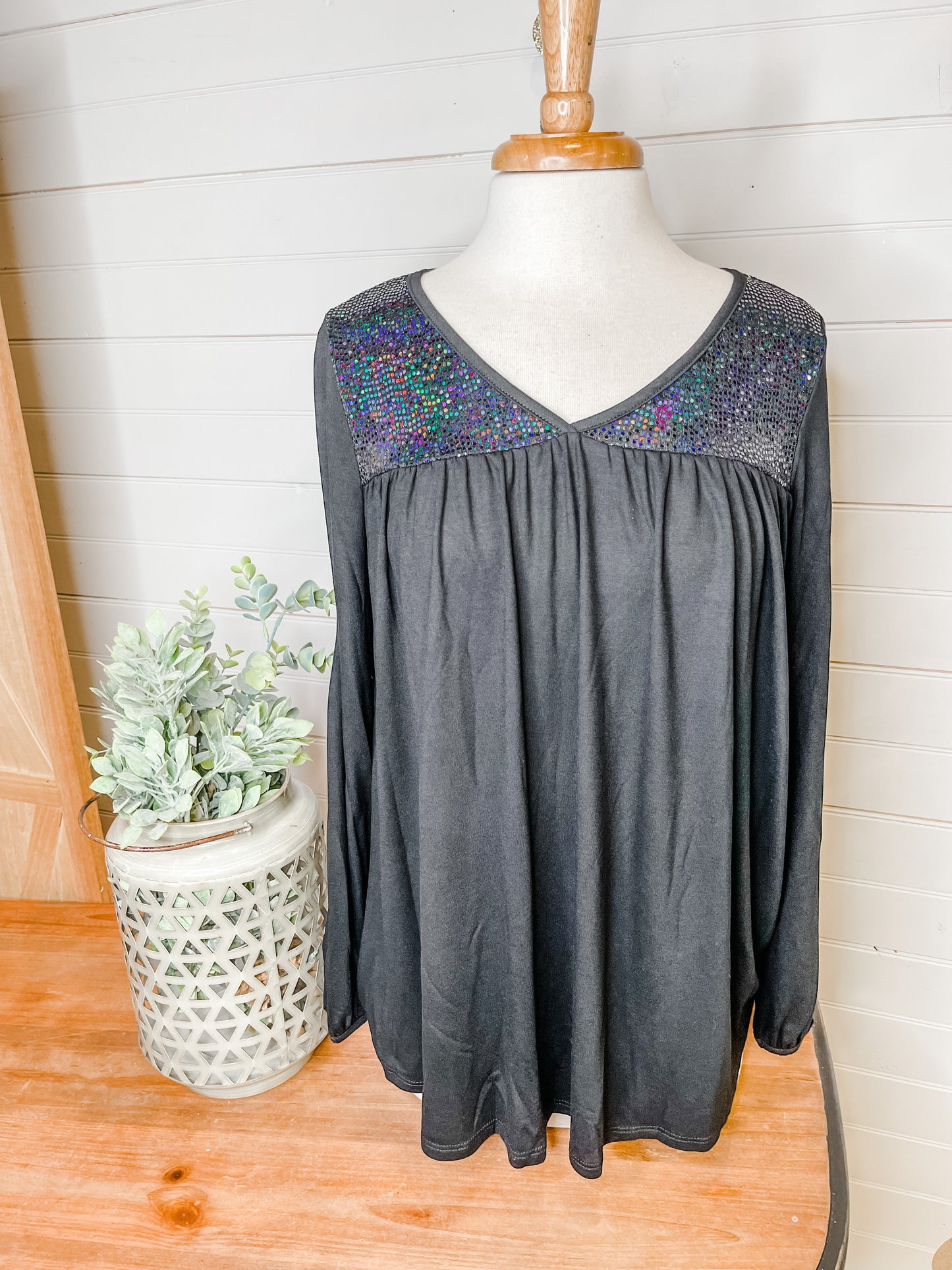 Sparkling Shoulders Long Sleeve Top