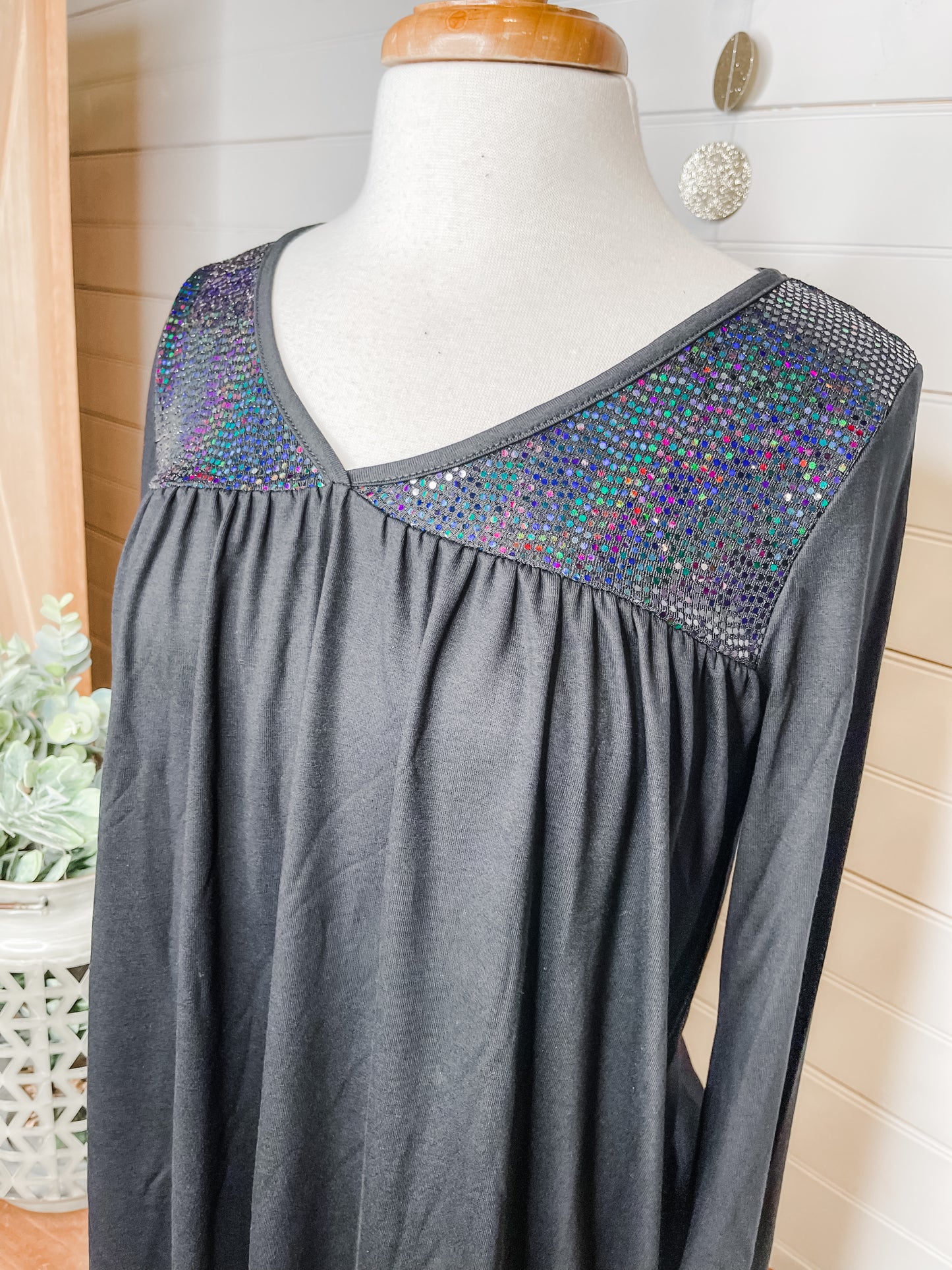 Sparkling Shoulders Long Sleeve Top