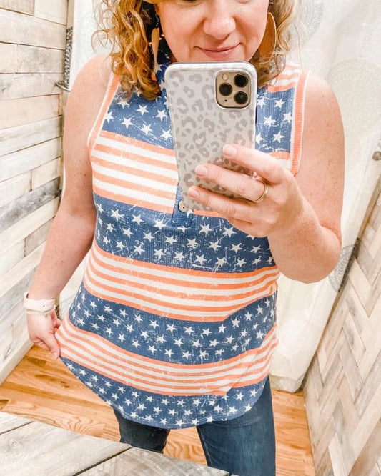 Sleeveless top with flag print details of stars and stripes