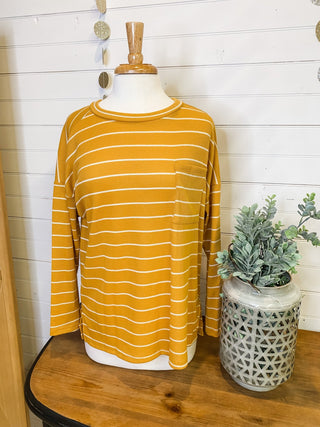Striped long sleeve basic style top in mustard yellow